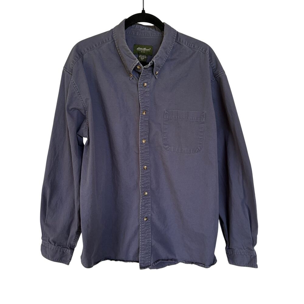 Eddie Bauer Navy Outdoors Button Down Long Sleeve Hunting Camping Shirt Mens XL